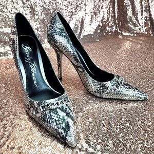 Beverly Feldman Jeweled Snake Pattern Pumps Heels Size 6M Silver/Grey